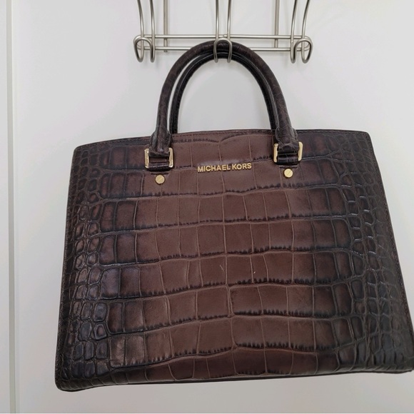 Michael Kors Selma Large Top Zip Satchel Leather Handbag, crocodile leather - Picture 2 of 5